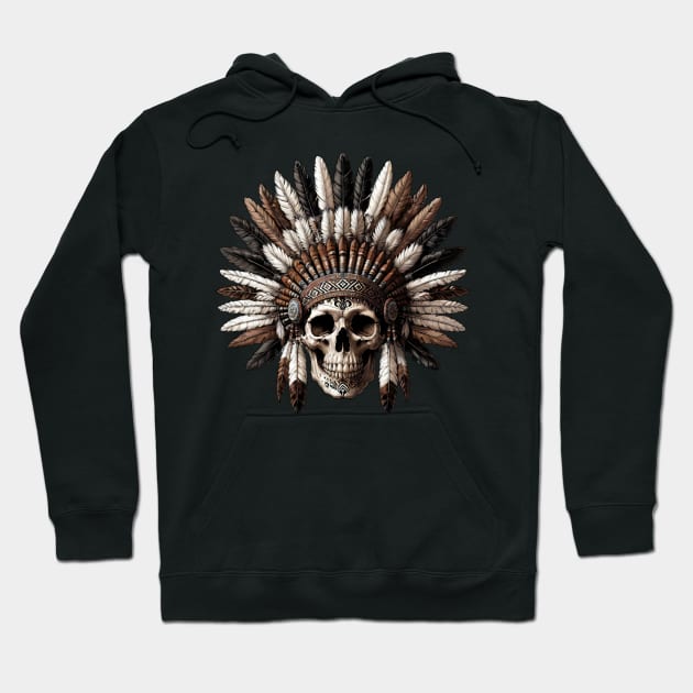 Ancient Tribal Chief Skull with Headdress Hoodie by LSanchezArt